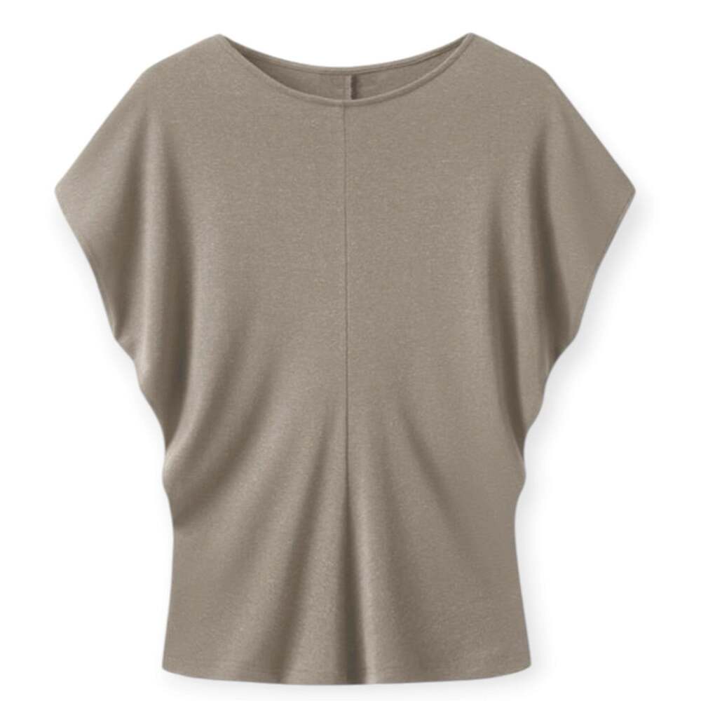 NWT OGL Round Neck Relaxed Summer Top Tencel Linen Dark Alabaster Size Medium